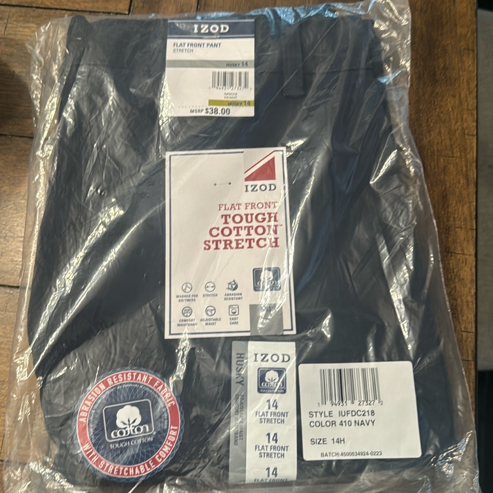 Boys navy blue IZOD flat front stretch dress pants